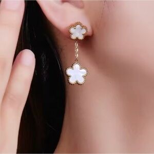 Alhambra White Luck Four Clover Gold Flower Stainless Steel Drop Earrings